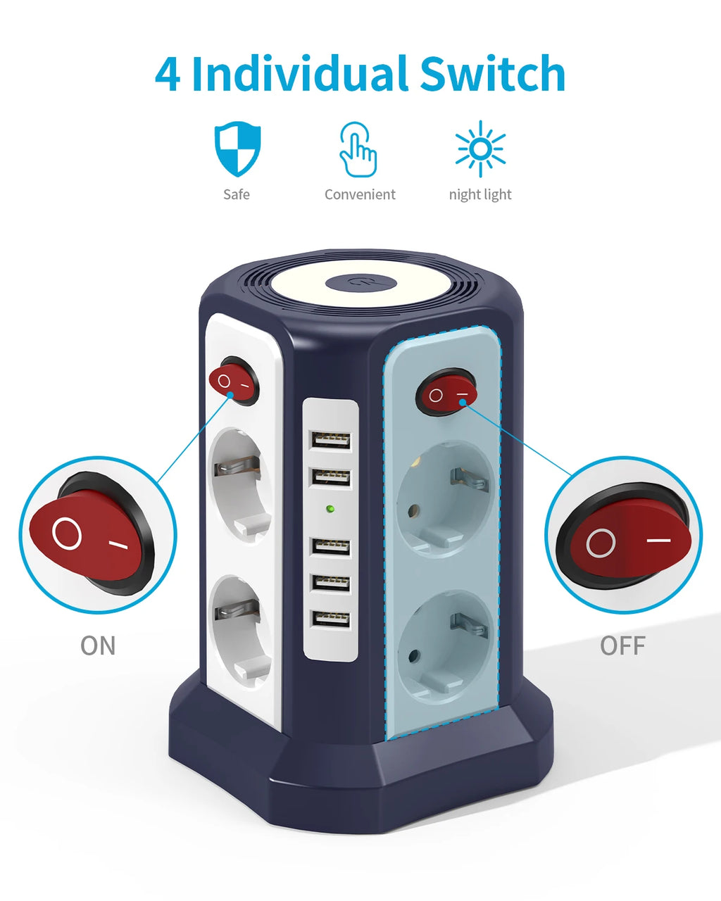 Zenlix™	Smart Socket Tower with 5 USB Ports Multi-function